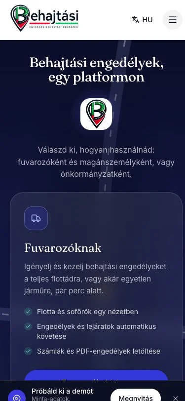 behajtasi.hu homepage on phone