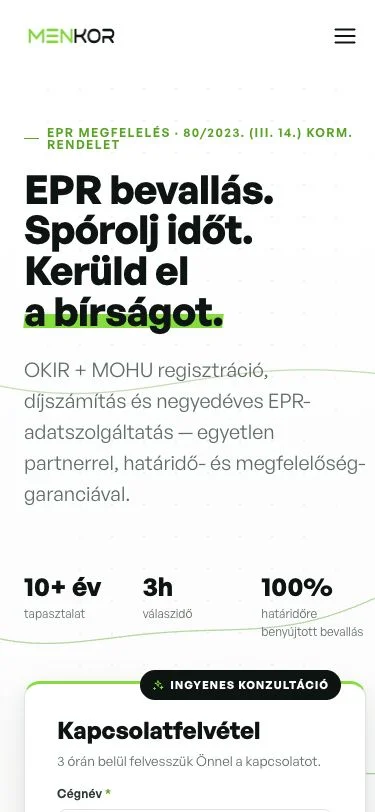 Menkor homepage on phone